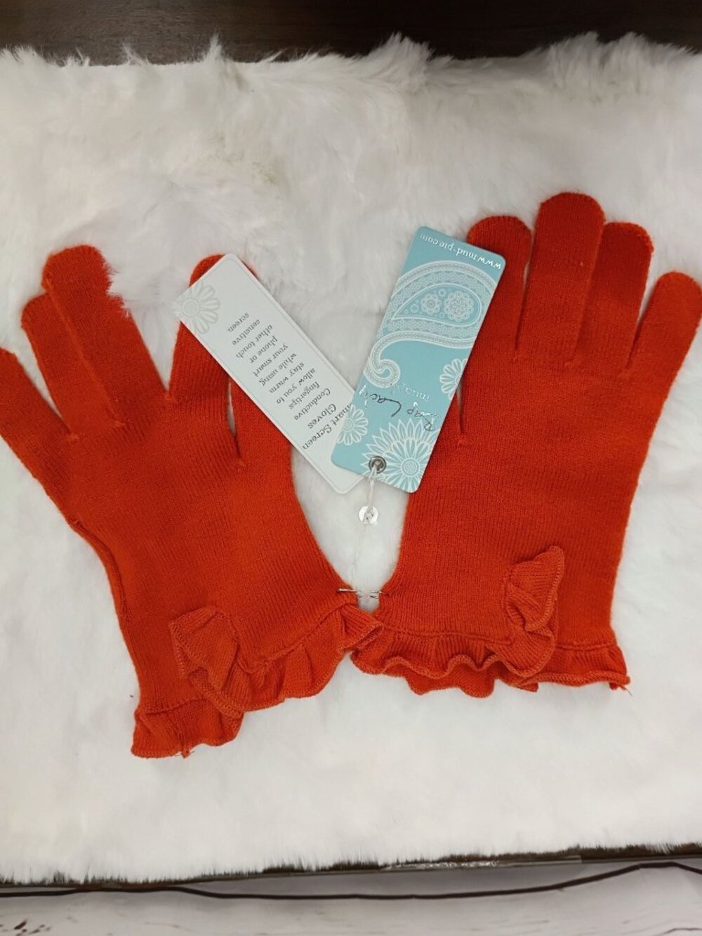 Smart Screen Orange Gloves With Ruffle Trim & Touchscreen Fingertips By Mud Pie